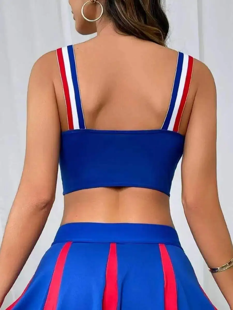 New Women's Fresh Blue And White Cheerleading Uniform Tight Sexy Casaul Pure Desire Elegant Style Skirt Sets Charming B92Y