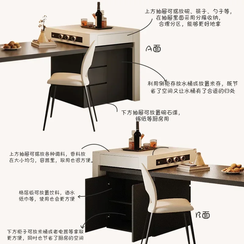 Leisteen midden-eiland eettafel multifunctioneel intrekbaar