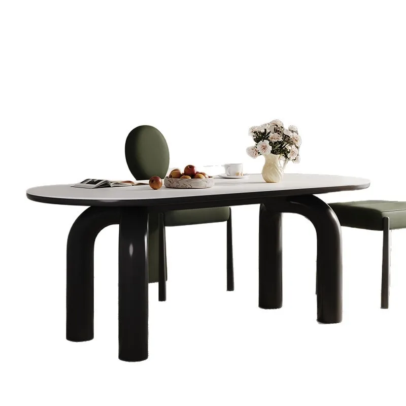 French retro style new living room rectangular dining table, rock slab dining table, small apartment family dining table