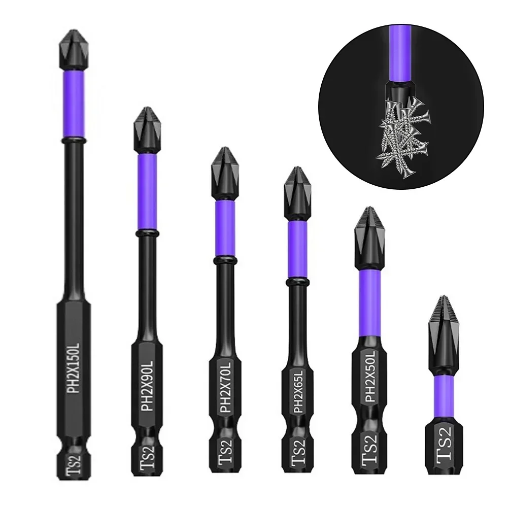 1pc Non-Slip Cross Screwdriver PH2 Magnetic Batch Head Cross Screwdriver Hardness Drill Bit 25 50 65 70 90 150mm