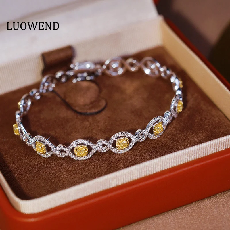 Luowend 100% 18k pulseira de ouro branco real natural amarelo diamante pulseira para mulheres luxo estilo romântico alta festa jóias