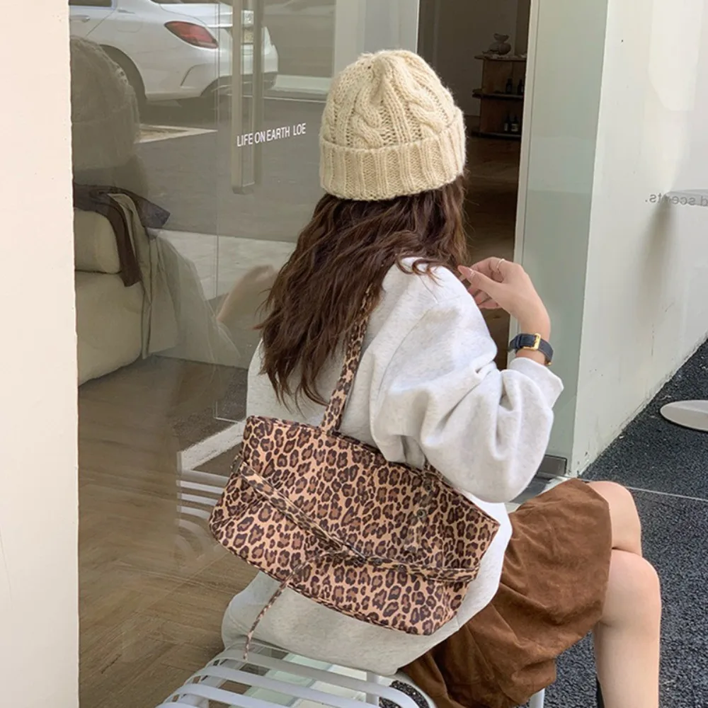 

New Trend Women's Leopard Print Canvas Bag Retro Autumn Winter Shoulder Tote All-in-One Sweet Cool Girl Casual Leisure Purse