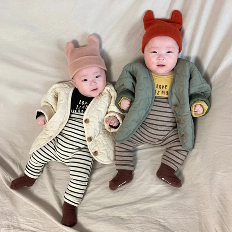 2023 Autumn Winter New Fashion Baby Cotton Coat Solid Color Baby Warm Jacket Boys And Girls Long Sleeve Cardigan Tops