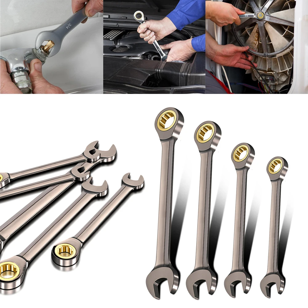 7/8/10/12mm Key Wrench Dual-use Ratchet Wrench Metric 72 Tooth Fixed Head Ratchet Wrench Universal Spanner Car Repair Tool