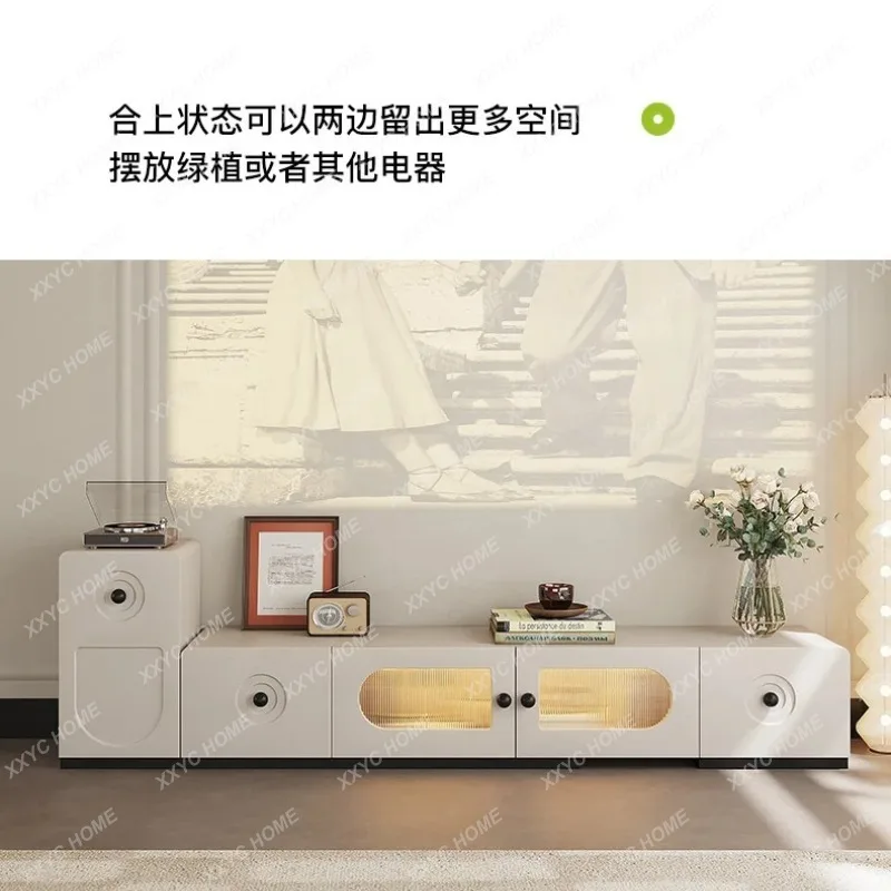 XXHot sales   cream wind retractable TV cabinet, living room home floor storage locker integrated, high-end sense