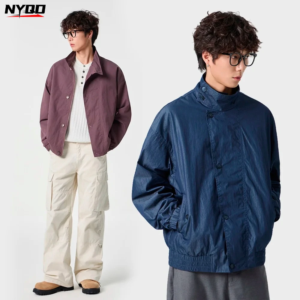 

Мужские велосипедные куртки с воротником-стойкой, свободного кроя, повседневные, больших размеров, весенне-осенние, в стиле карго, женские куртки-бойфренды, уличная одежда, оверсайз пальто