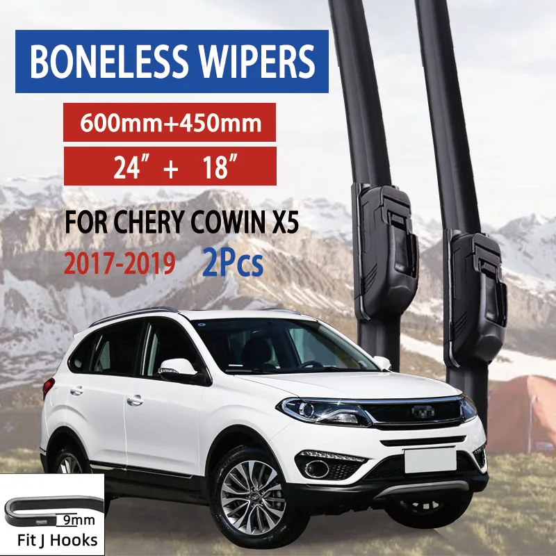 

For Chery COWIN X5 2017-2019 Car Windshield Wiper U-type Soft Rubber Frameless Bracketless Car Wipers 24"+18"