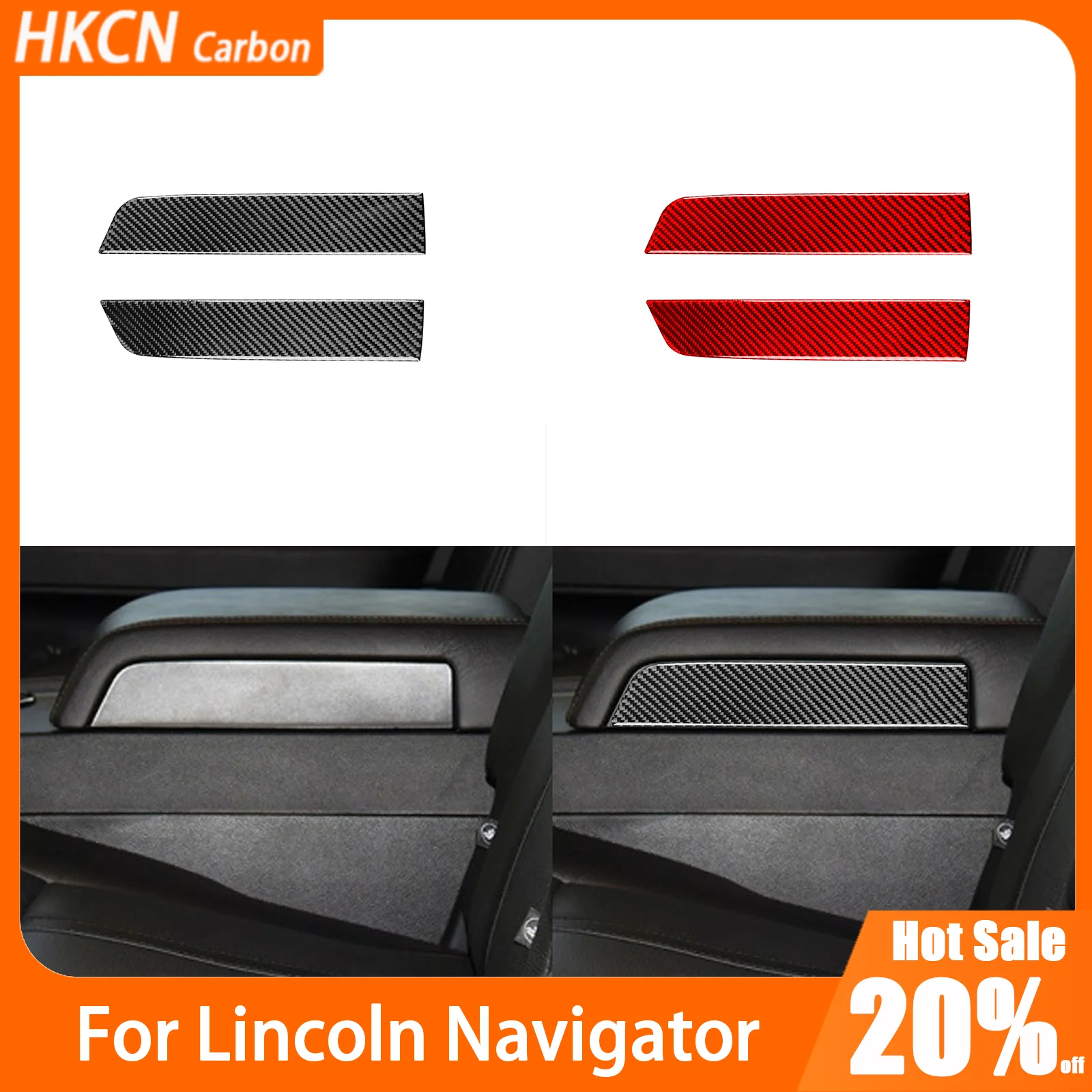 

For Lincoln Navigator 2007—2014 Car Interior Accessories Carbon Fiber Rear Armrest Console Sides Panel Cover Trim Sticker Decal