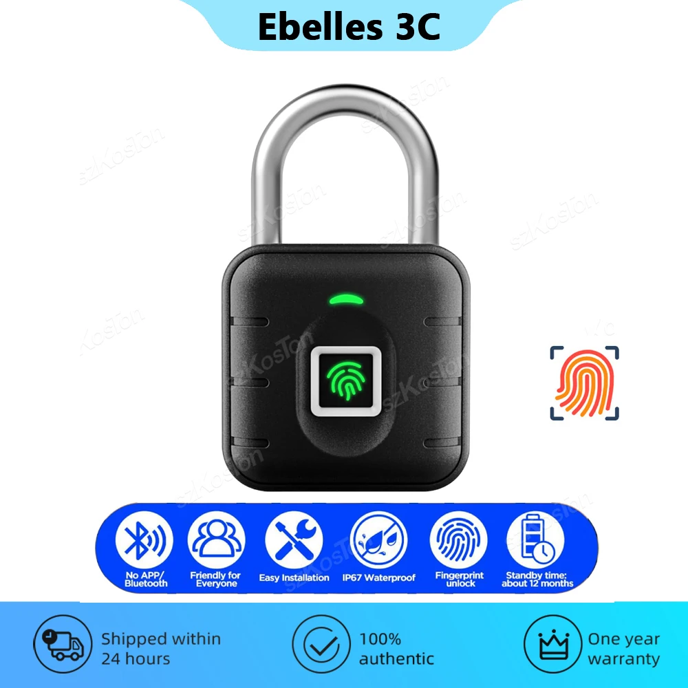 Fingerprint Smart Lock IP67 Waterproof Fingerprint Smart Lock Locker Anti-theft Padlock for Luggage Suitcase Backpack Bike