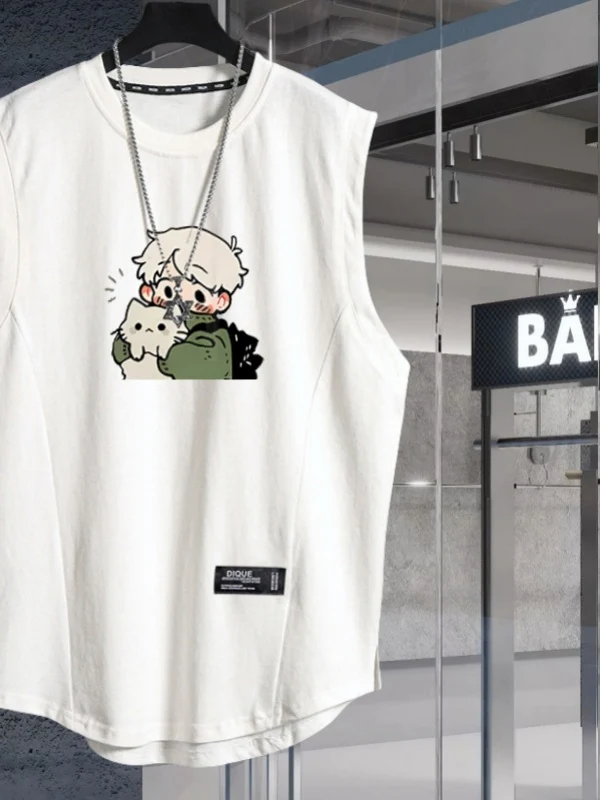 

American Sle Loose Fit Pure Cotton Men's Tank Top Large Size Breathable Training Running T-irt Outdoor Sports Fitn