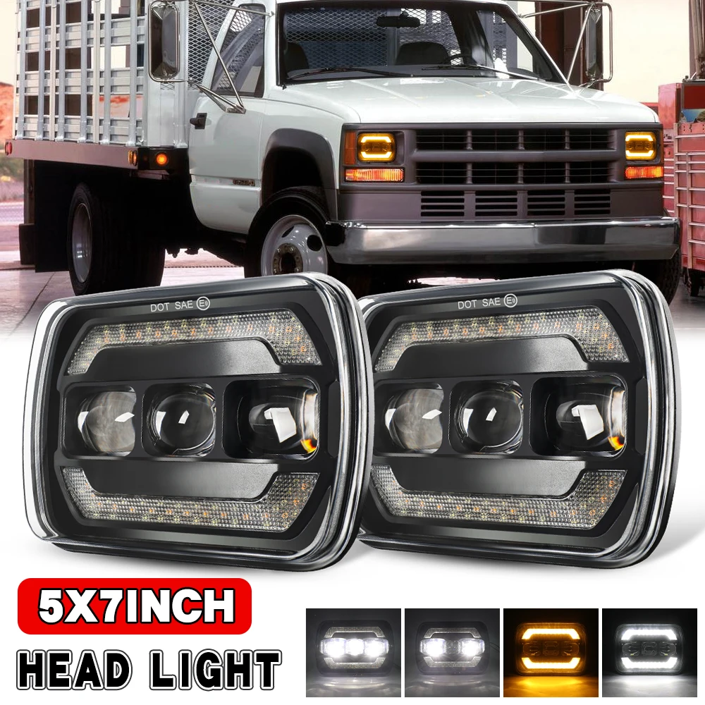 HAOLIDE 5x7” LED Square Headlight White Driving Light Half Amber DRL Super Bright for Cherokee XJ Chevrolet off-road use 12V 24V