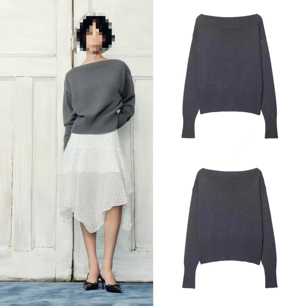 

Новый женский вязаный свитер, свитер с воротником на плечах, высококачественный дизайн с открытыми плечами, мягкая и клейкая текстура