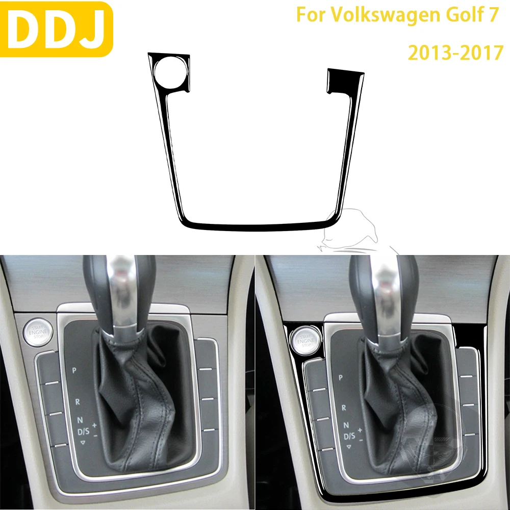 For Volkswagen Golf 7 2013-2017 Car Accessories Piano Black Plastic Interior Gear Panel Frame Trim Sticker Modification