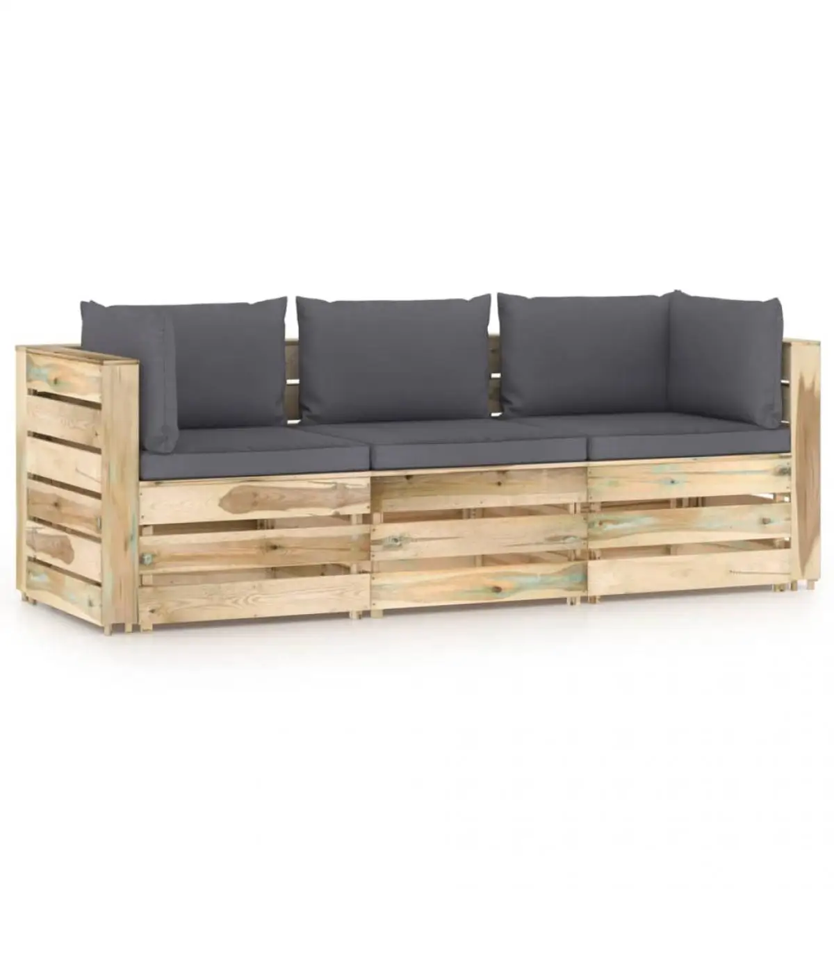 Garden sets 3 seater garden sofa with green impregnated wood cushions