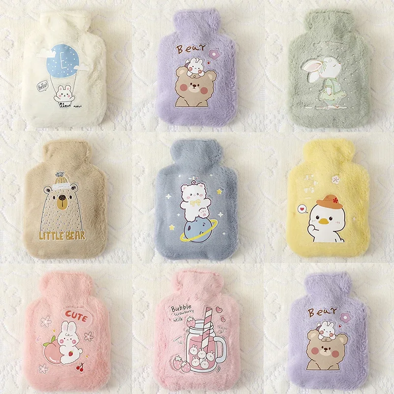 250ML Cute Hot Water Bottle Bag Girls Plush Shoulder Hand Warmer Heat Pack Cute Warm Water Bag Hand Warmer Hot Water Bottle Bag