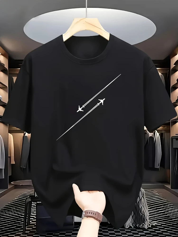 

Interesting airplane flight show pattern design -100% cotton summer casual short-sleeved men's printed T-shirt.