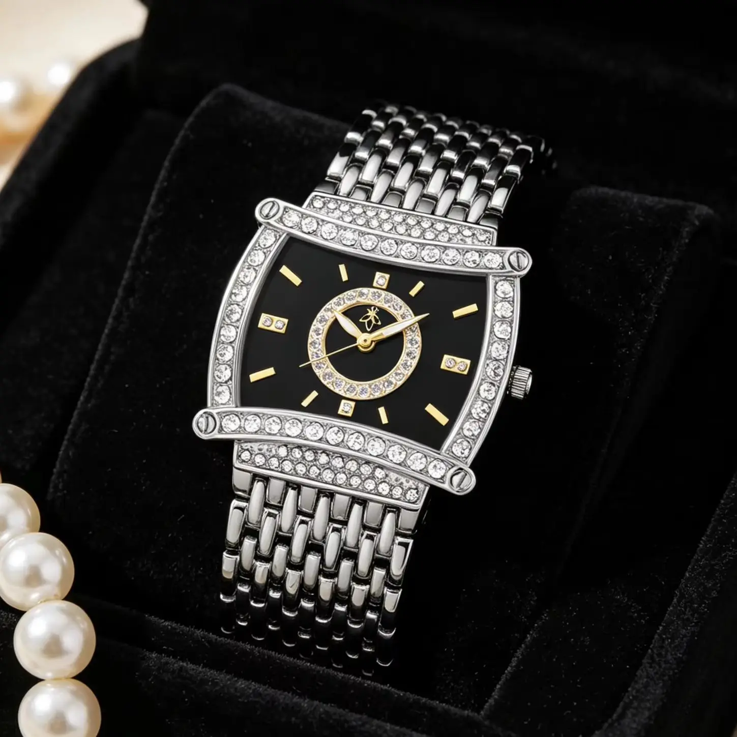 

YaLaLuSi Ladies Fashion Watch, Elegant Crystal-Embellished Square Dial Wristwatch, Waterproof Metal Band Statement Quartz Watch, Free Shipping