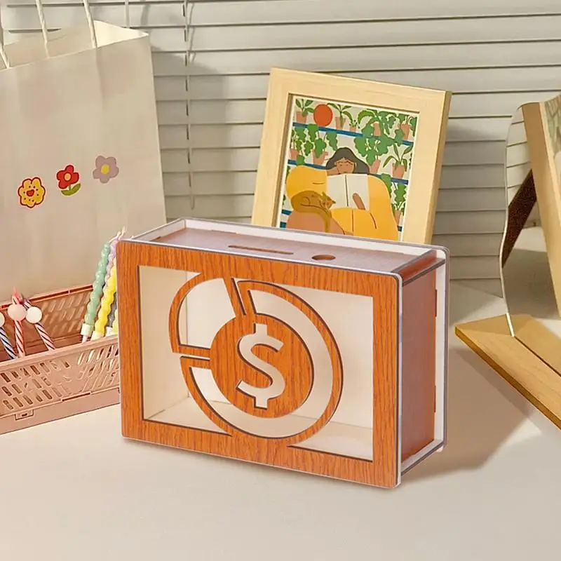 Wooden Piggy Banks Cash Boxes Reusable Assembled Cash Boxes Home Decorations With Savings Goals