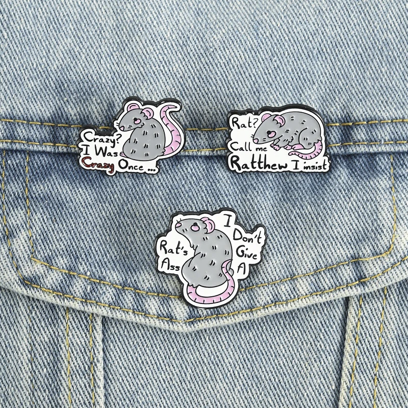 Cartoon Crazy Rats Enamel Pins Funny Mouse Quotes Brooches Badges Cute Animal Jewelry Accessories Gift for Friends