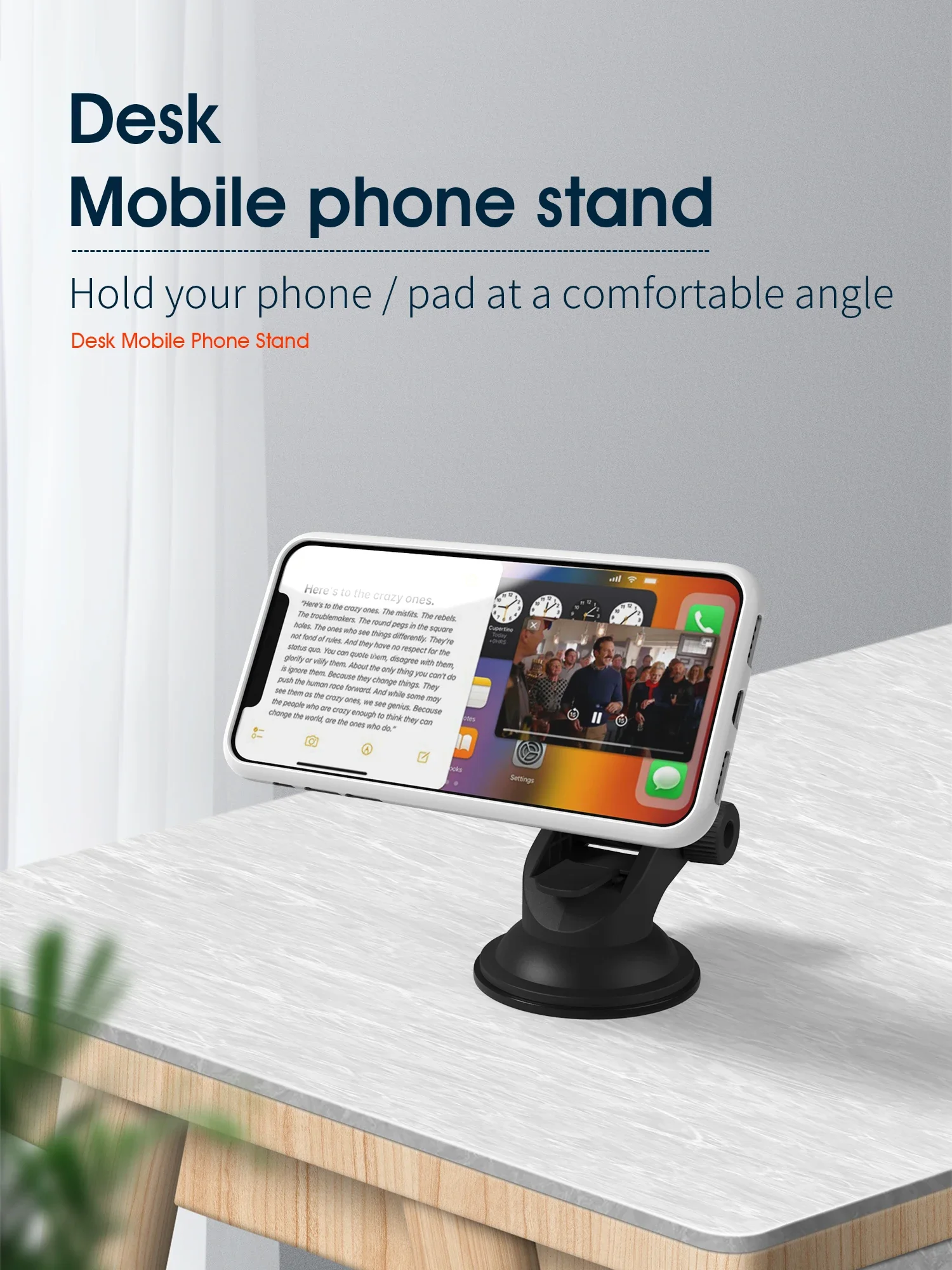 Foldable Desk Phone Holder Desktop Mobile Tablet Stand for iPad iPhone Samsung Adjustable Smartphone Car Sucker Bracket view 2
