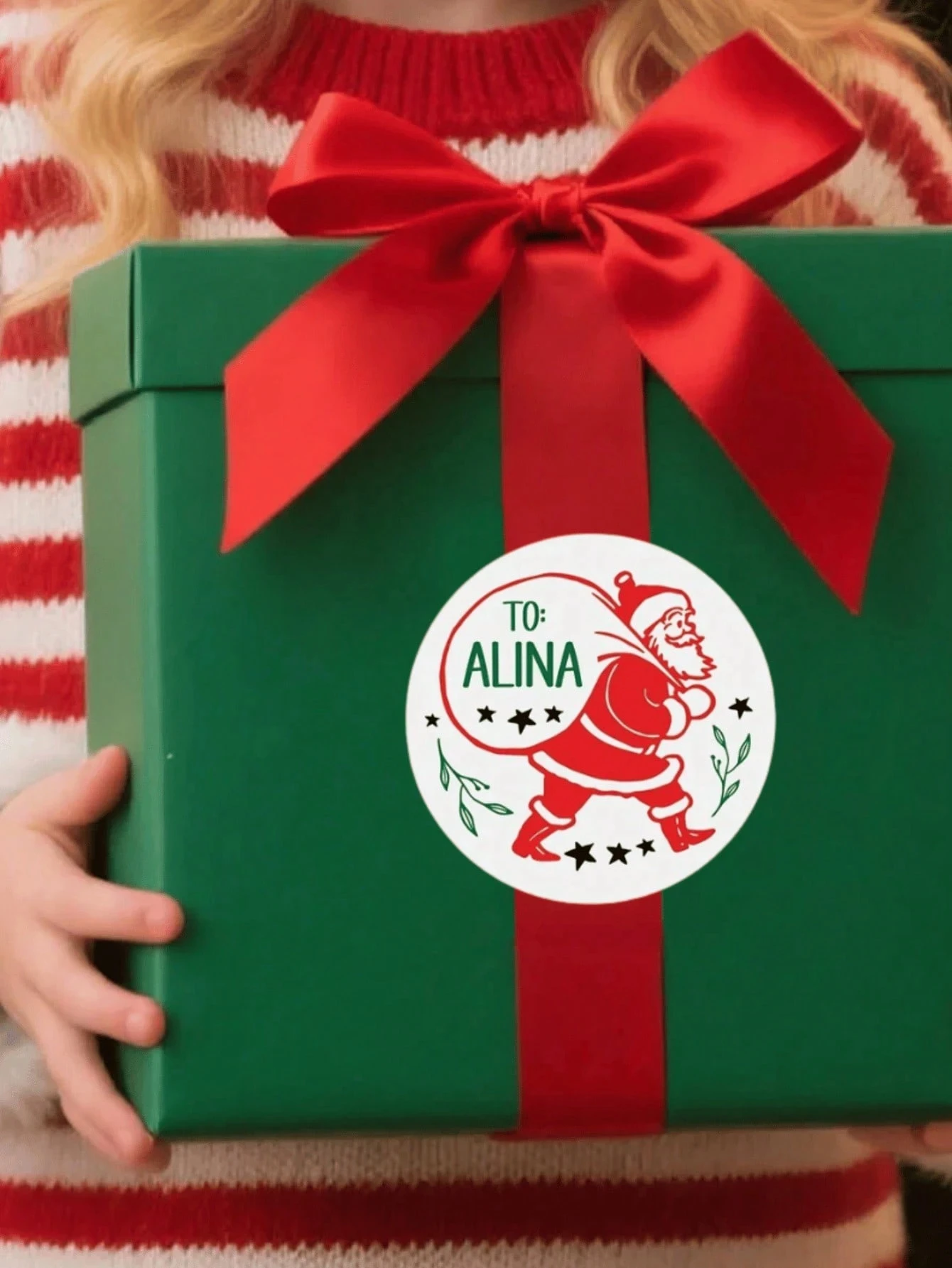 Custom Personalized Merry Christmas Labels Vintage Santa Claus Round Stickers Thank You Decorations Gifts Boxes Family Friends