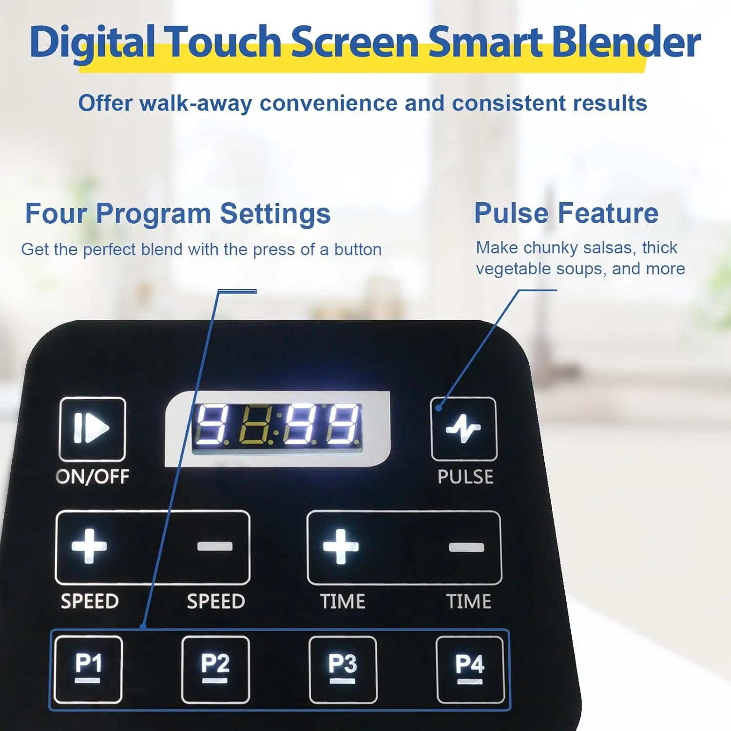 Smart Blender Digital Touch Screen with Removable Cover, 2200W Quiet Shield Blender, 52oz Commercial Blender with 4 Program for