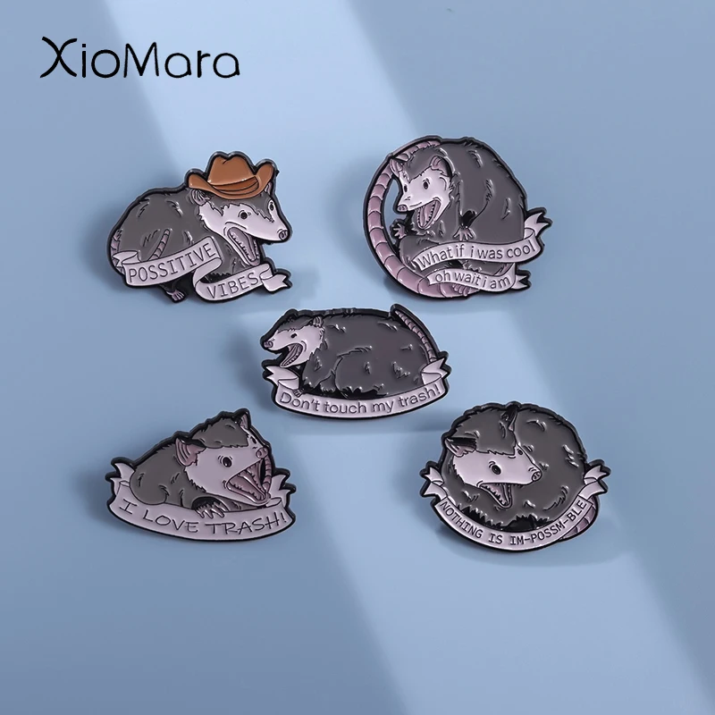 Lively  Animal Rat Enamel Pins I Love Trash Funny Slogan Cartoon Mouse Badge Collection Brooches Lapel Pin Accessories Jewelry