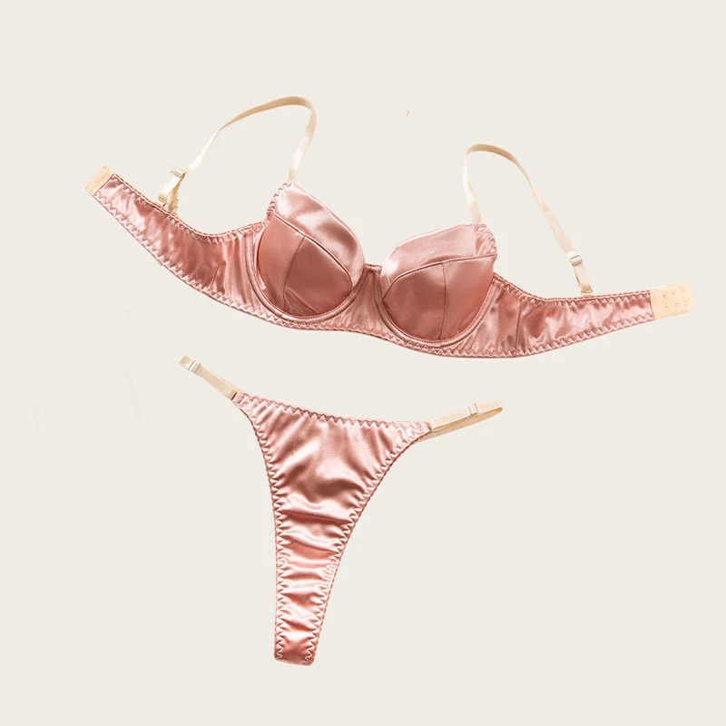 

Luxury Intimate Lingerie Satin Sensual Elegant Lingerie Push Up BH Champagne Color Bra Panty Set Underwear Sexy Female Lingerie