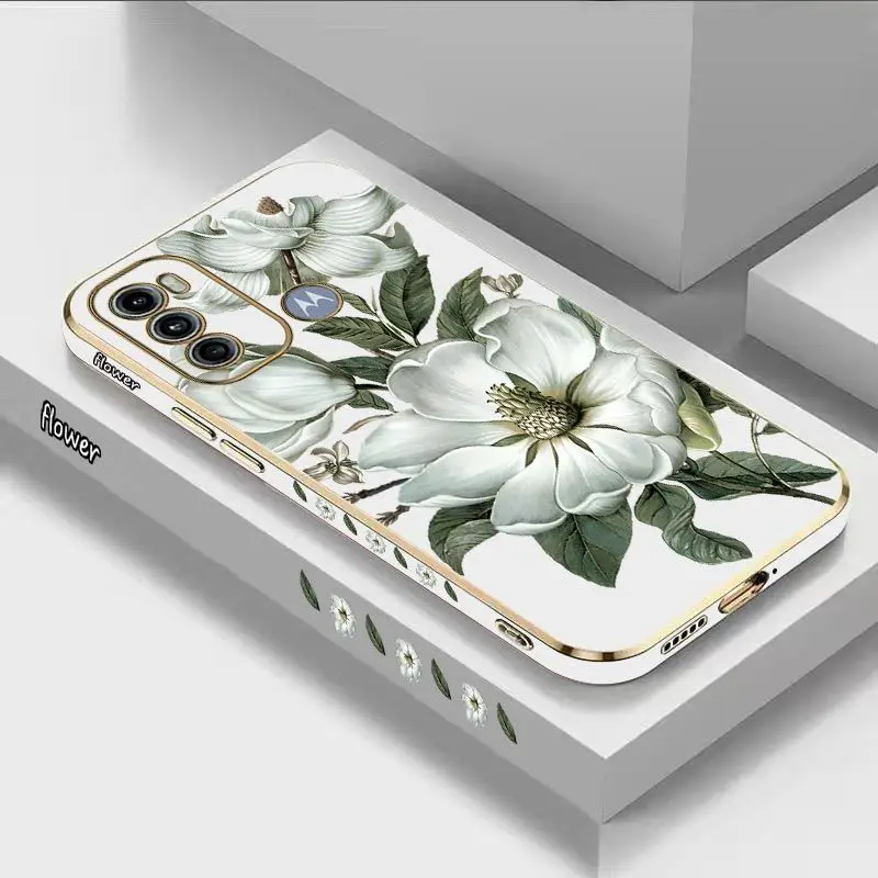 Blooming Jasmine Luxury Plating Phone Case For Motorola Moto G60 G50 G53 G52 G42 G30 G20 G22 G52 E20 G9 Play Cover