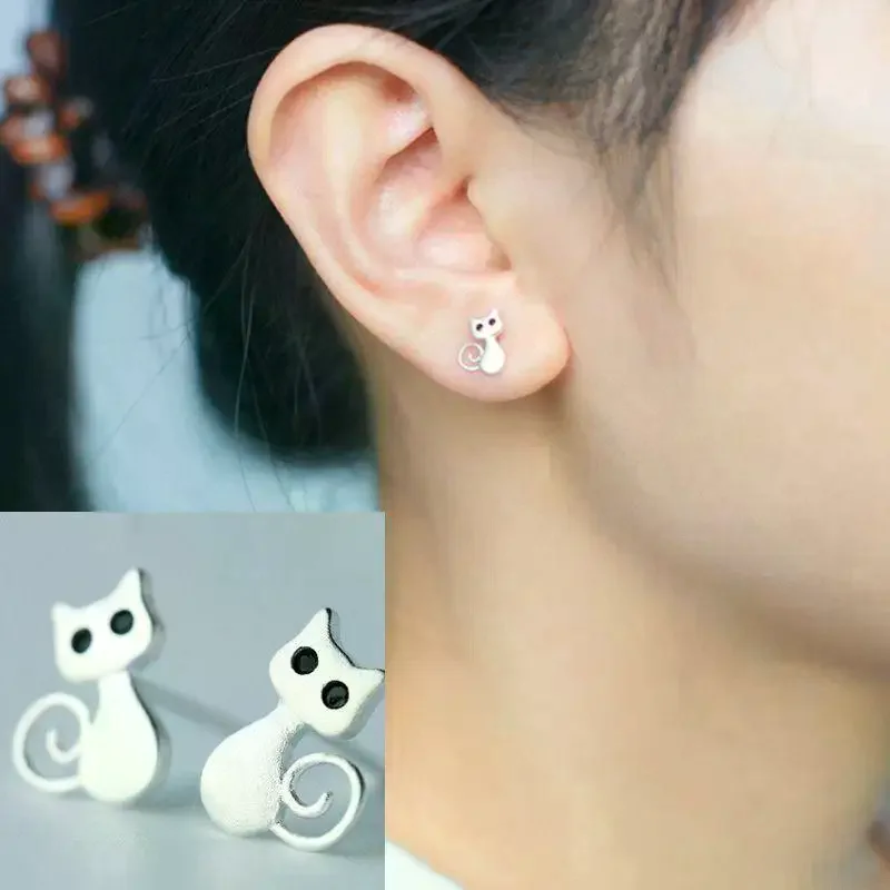 Fashion Black Eyes Crystal Cat Women Stud Earrings Nickel Free Jewelry for Anniversaries Birthday Gift for Her