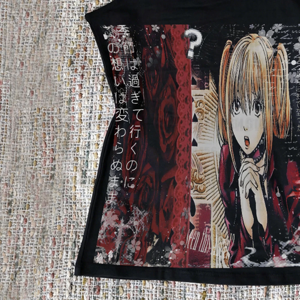 Gothic printed sleeveless top vest Y2K casual printed anime spicy girl cute punk Harajuku fashion vest