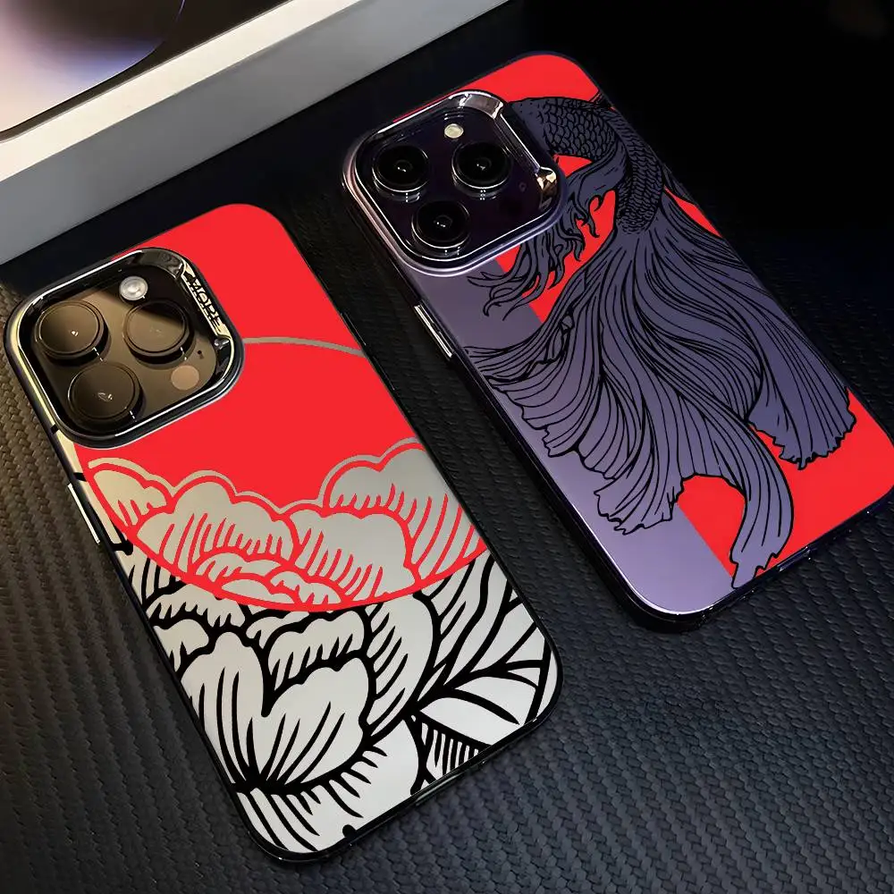 

Japanese KOI Fish Phone Case For iPhone 17 16 15 14 13 12 11 Pro Max Air multicolor Matte Laser Metallic Aurora Funda