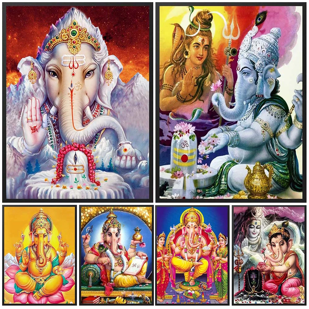Ganesha Indian Religions Ganapati Hindu Mythology Posters Wall Pictures For Living Room Poster Wall Art Canvas Painting Unframed