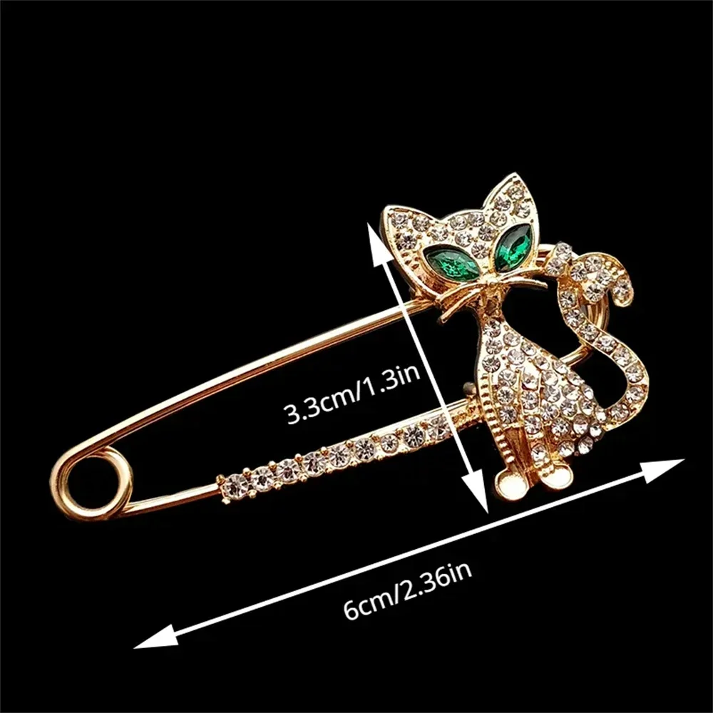 Large Safety Pin Up Jewelry for Women Alloy Crytal Lovely Cats Clips Girl Rhinestones Brooch Fashion Cute Kitty Jewelry