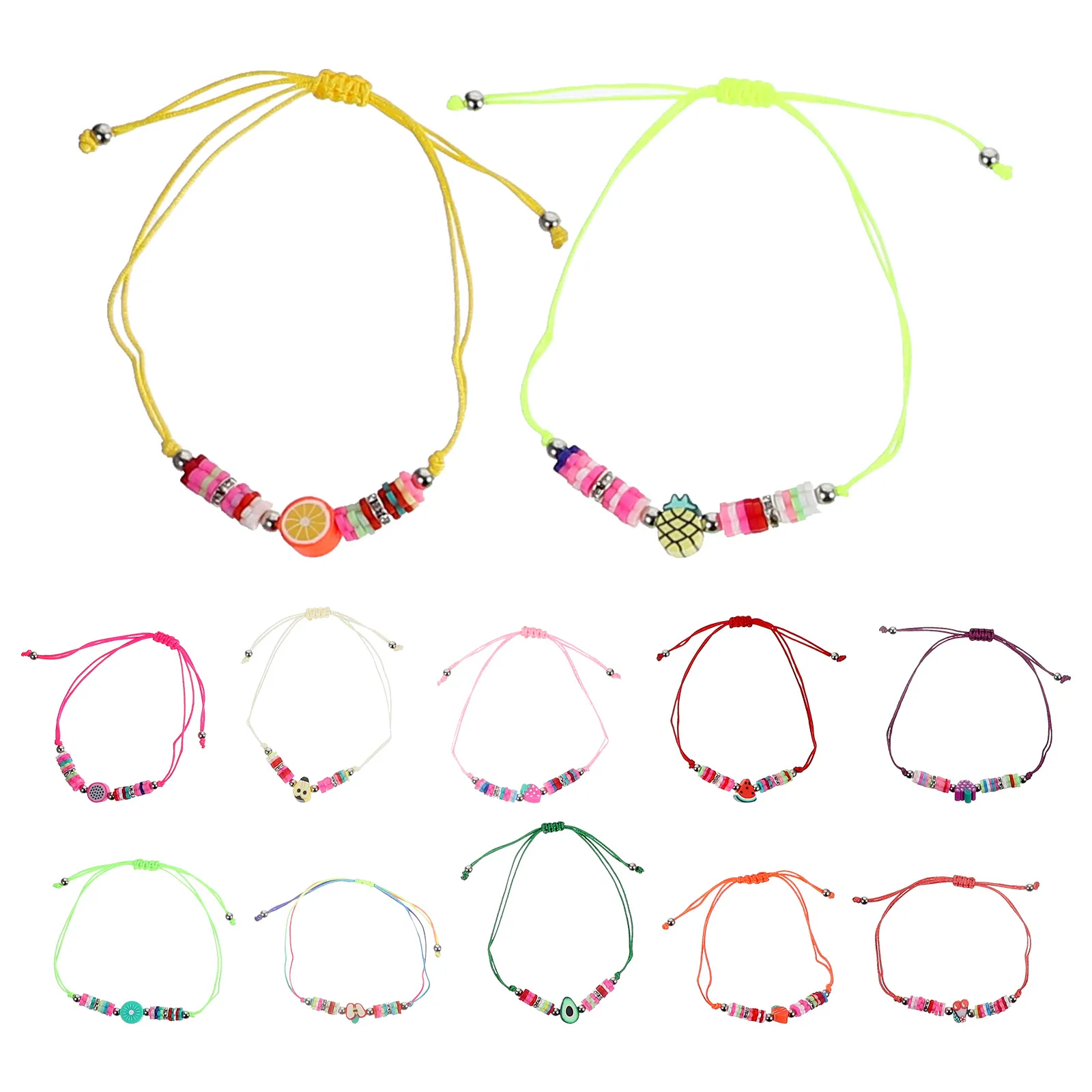 

12pcs Fruit Bracelet Polymer Clay Lightweight Comfortable Beach Travel Kids Girls Bracelets Summer Aesthetic Charm