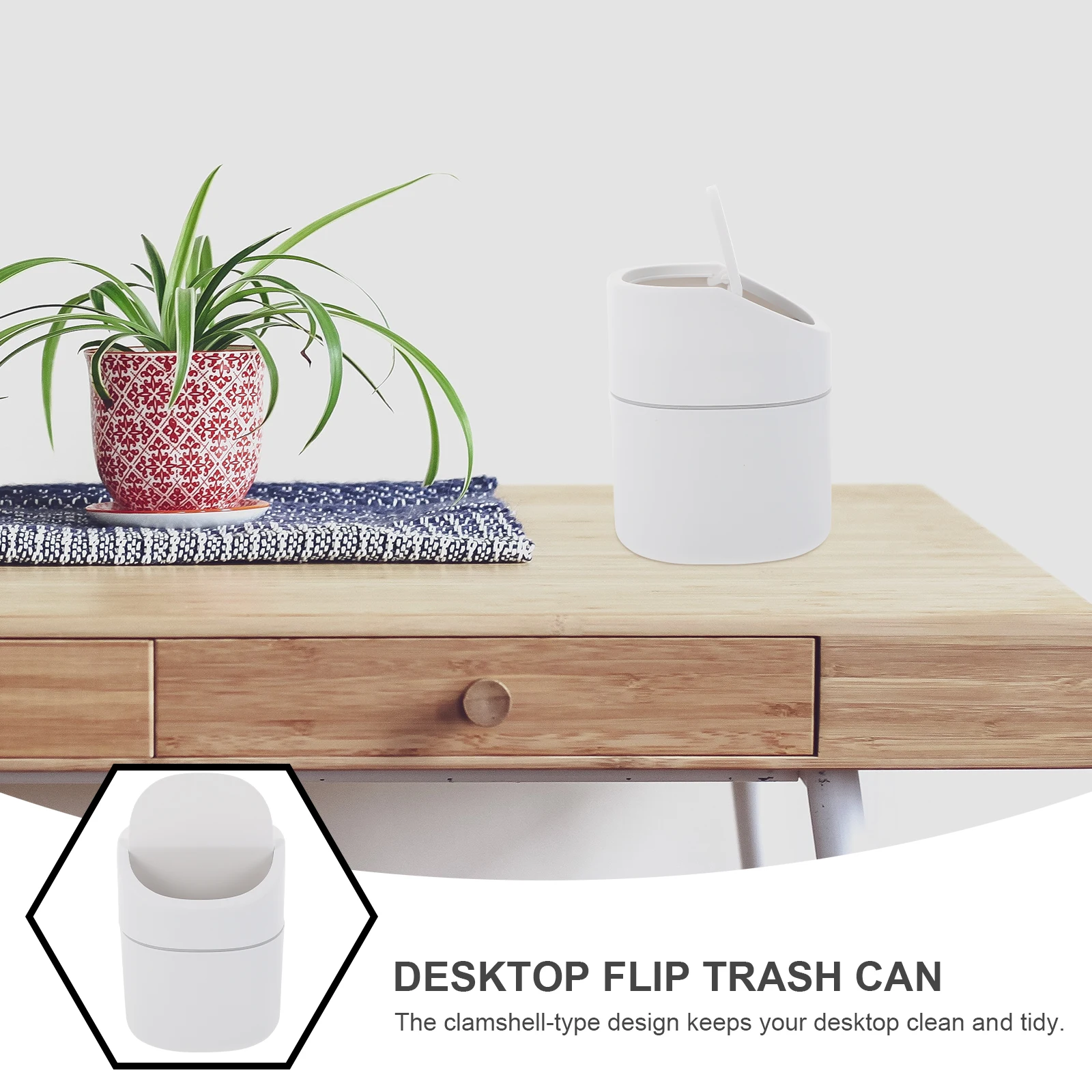 

1pc Mini Desktop Trash Can Household Waste Bin Foldable Lid Space-Saving Garbage Container Storage Box Home Office Use