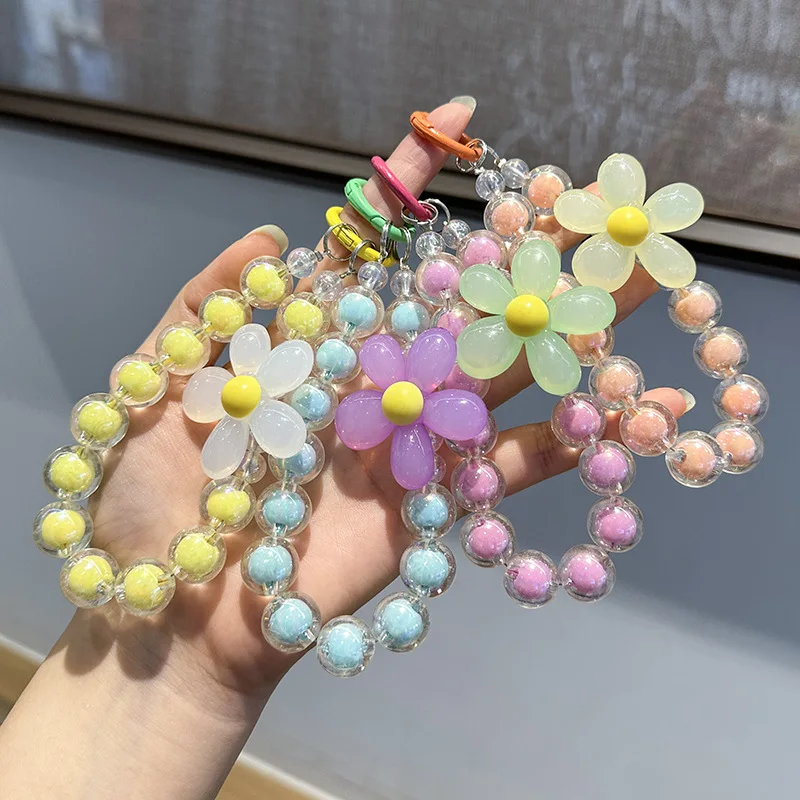 Phone Anti-lost Lanyard Key Short Wrist Pendant Colorful Macaron Round Bead Pendant Women's Hand-held Chain Mobile Phone Lanyard