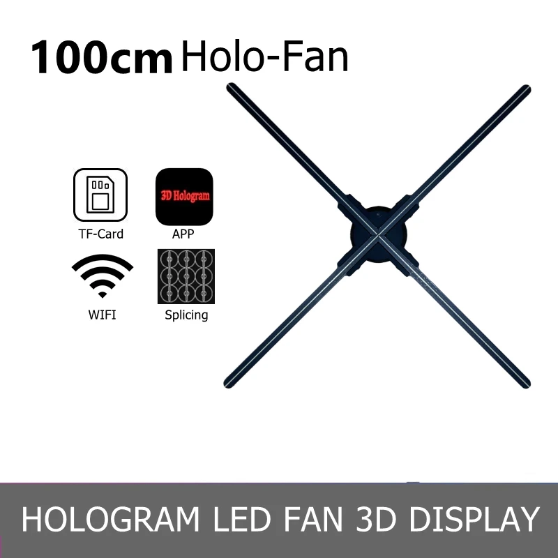 Imagem -03 - Holograma 3d fã Projetor Fixado na Parede Wifi Led Sinal Jogador Holográfico Publicidade Exibição Suporte 3d Vídeos 65 80 100cm