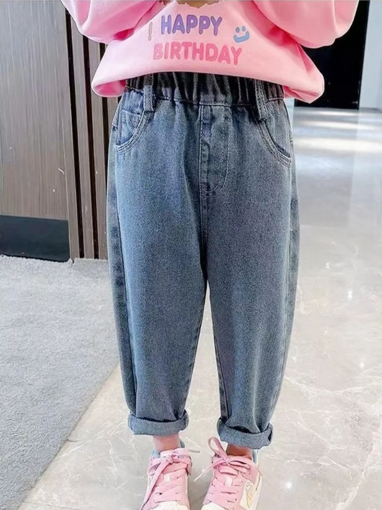 Mädchen-Jeans mit elastischer Taille, modische Denim-Hose mit Hasen-Print, Frühlings- und Herbsthose, lässige Kleidung für Mädchen von 2-10 Jahren – Detail 2