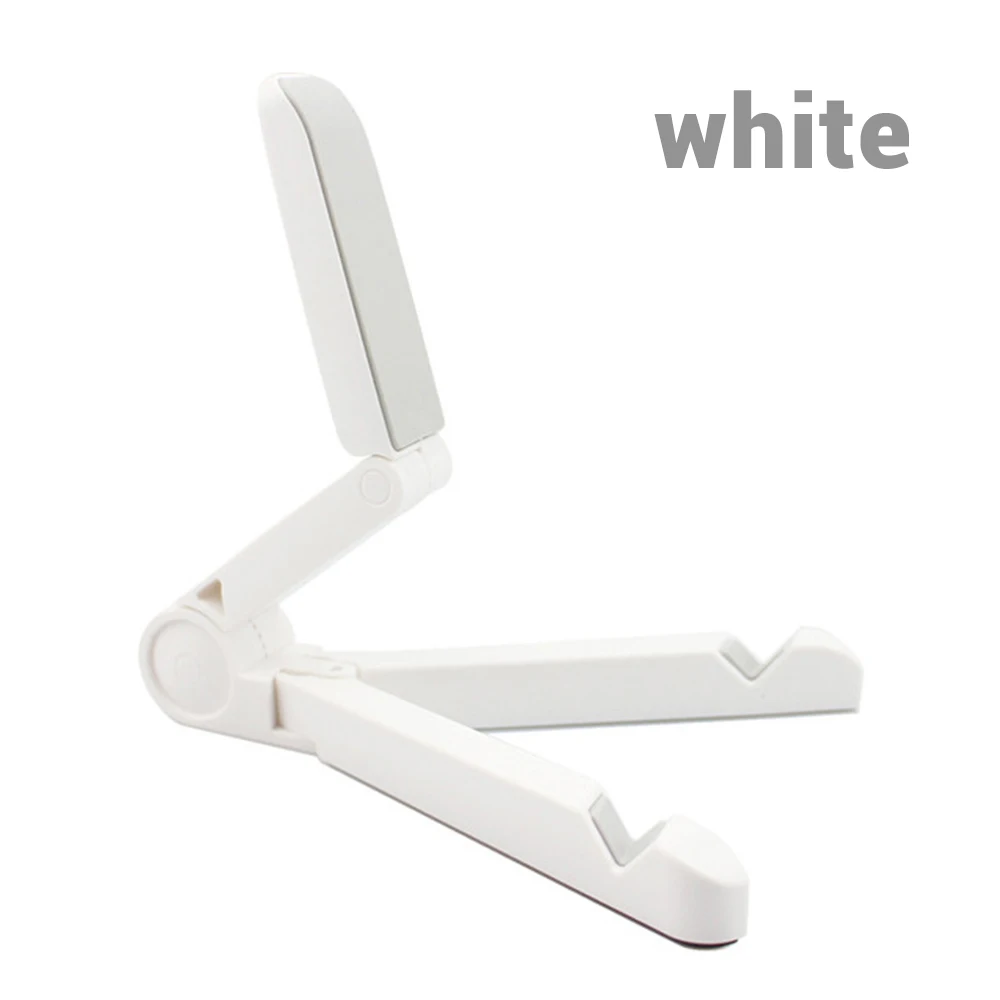 white plastic foldable phone stand with minimalist design adjustable for desktop use