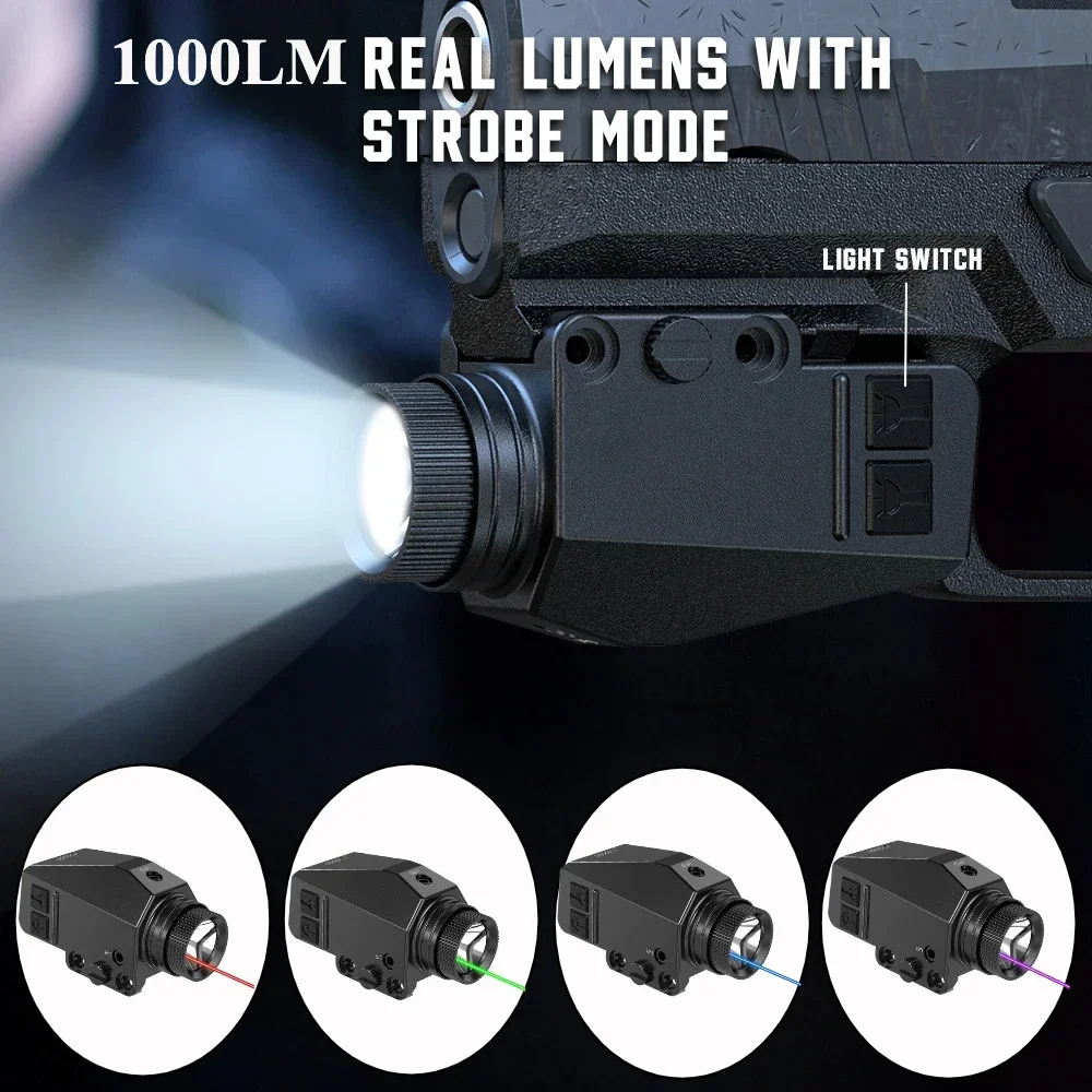 1000LM Tactical LED Flashlight Combo Red/Green/Blue/Purple Dot La-ser Sight Pistol Gun Light for 20mm Rail Hunting