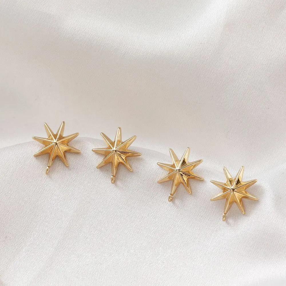 6PCS Celestial North Star Ear Studs Diy Earrings Supplies for Jewelry Findings Components DIY  Accessories 14k Gold Plated 13mm