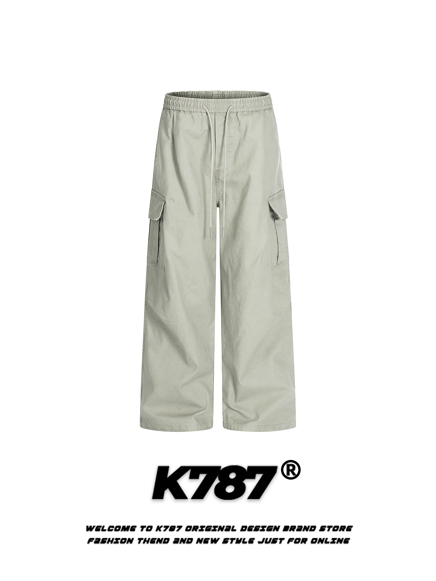

K787 American Retro Waed Casual Sweatpants High Waist Dstring Straight Leg Workwear Wide Leg Pants Men's Women's Trendy ...