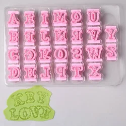 26pcs/set Alphabet Cake Molds Sugar Paste Letter Cookies Cutter Words Press Stamp Baking Embossing Mould for Home DIY