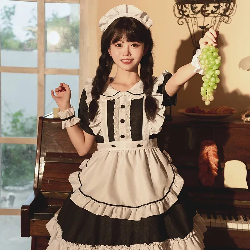 

Japanese Anime Expo Comic Maidservant Uniform Girls Maid Apron Dress Cosplay Costume Short Sleeve Sexy Lace Waitress Clothing