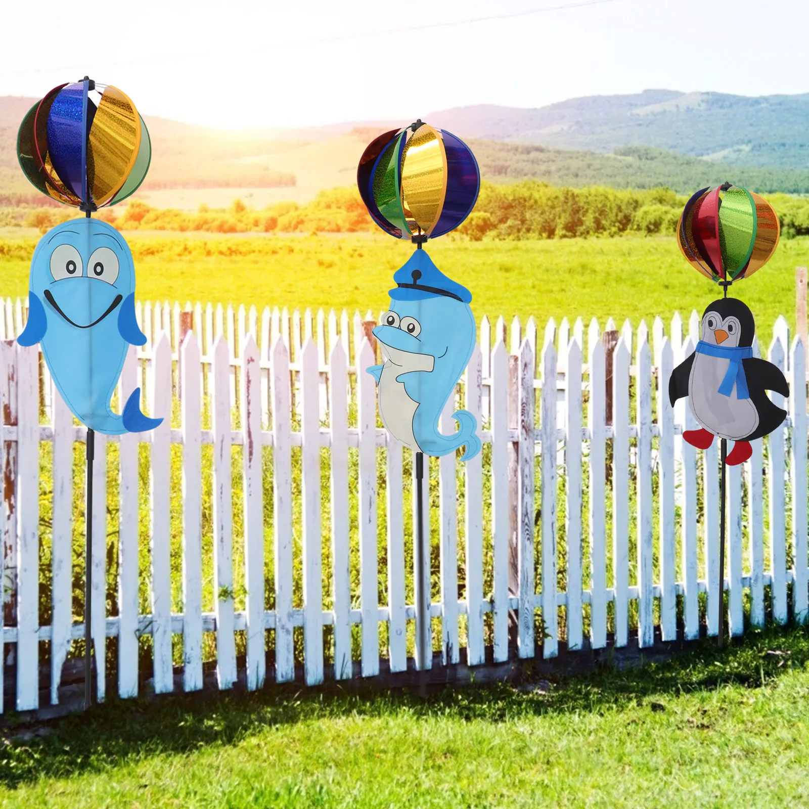 

3pcs Dolphin Balancing Ball Decorative Windmill for Garden Lawn Yard Outdoor 3D Pinwheel Kids Party Xmas Camping Ornament