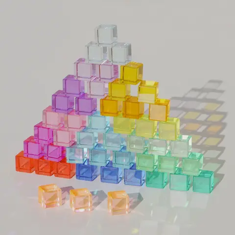 20-98pcs Rainbow Crystal Acrylic Cube Stacked Gemstone Blocks for Children to Learn Color Sensory Building Blocks