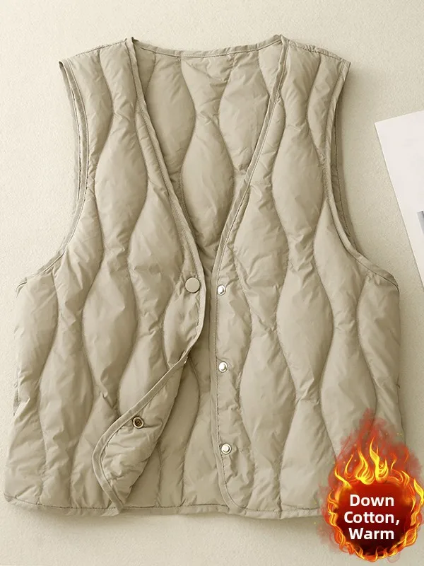 

Fashionable Warm down Cotton Vest 2025 Winter New Style Lightweight V-Neck Inner Wear Thickened Cotton Flannel Women's Jacket