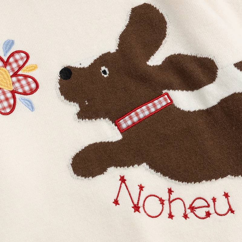 ฤดูใบไม้ร่วงบุรุษถักเสื้อกันหนาวน่ารักการ์ตูนสุนัขกราฟิกเสื้อสตรีทแวร์ฮาราจูกุลำลองหลวมพอดีเสื้อถักเสื้อผ้า