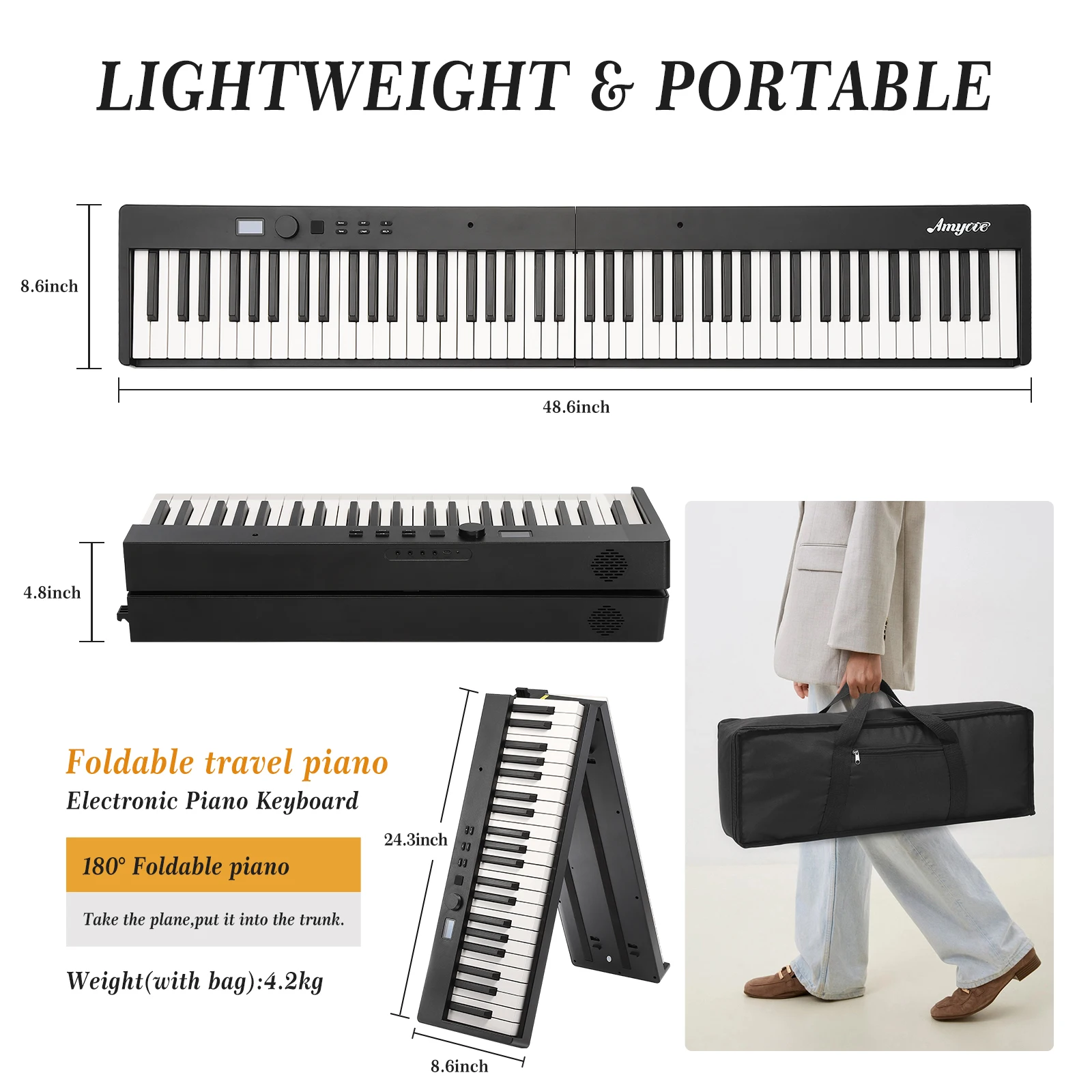 Folding Piano Keyboard,Portable Piano Keyboard 88 Keys for Beginner,Full Size Digital Piano with Sustain Pedal,Headphones